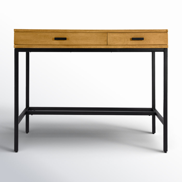 Black Mango Wood Writing Desk with Filing Cabinet and Drawers