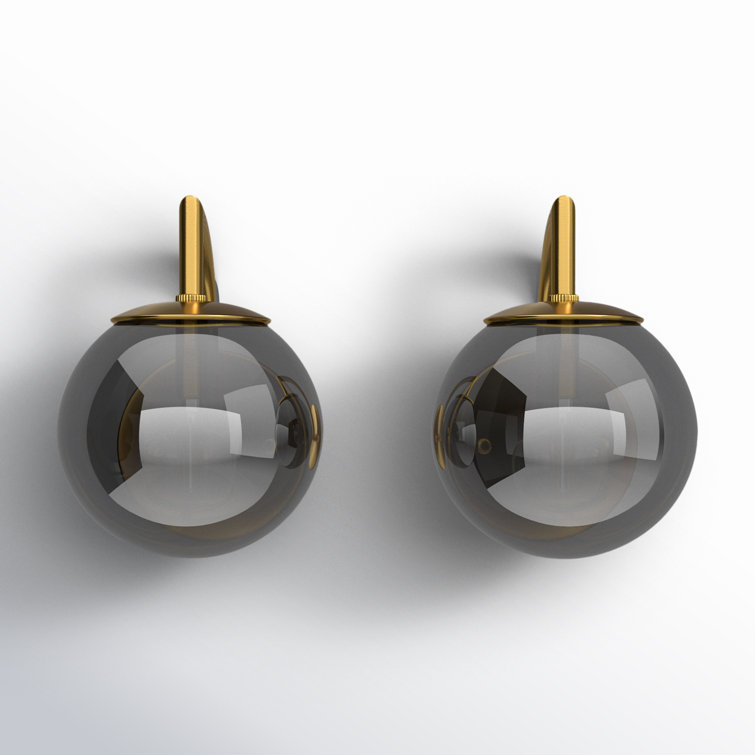 Smoke Gray and Brass Globe Wall Sconce Set