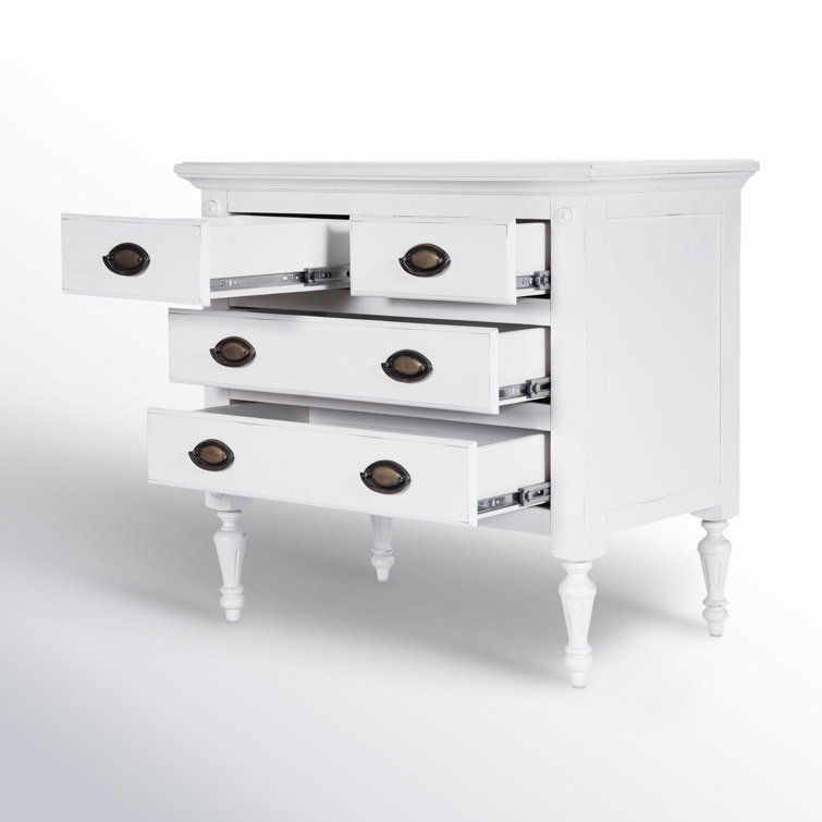 Off-White Solid and Manufactured Wood 4-Drawer Chest with Antique Bronze Hardware