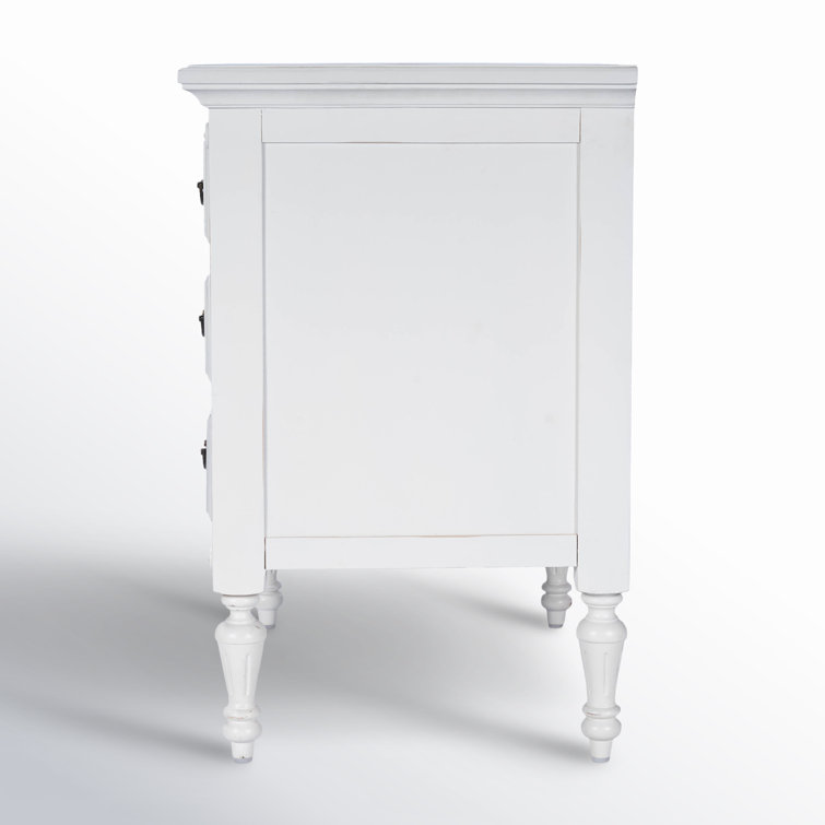 Off-White Solid and Manufactured Wood 4-Drawer Chest with Antique Bronze Hardware