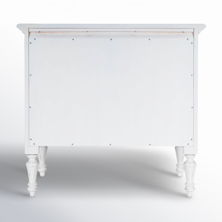 Off-White Solid and Manufactured Wood 4-Drawer Chest with Antique Bronze Hardware