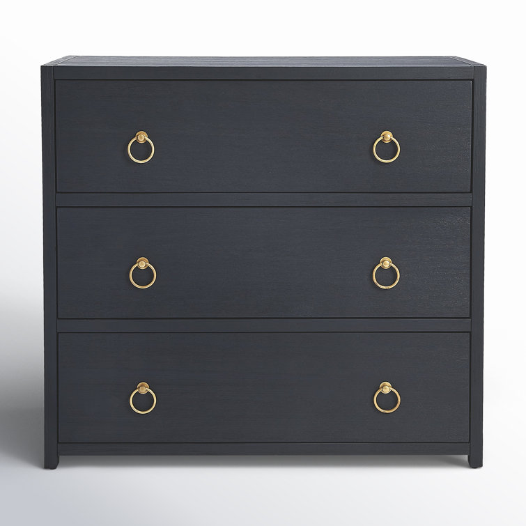 Elin Glam White 3-Drawer Dresser with Gold Metallic Hardware