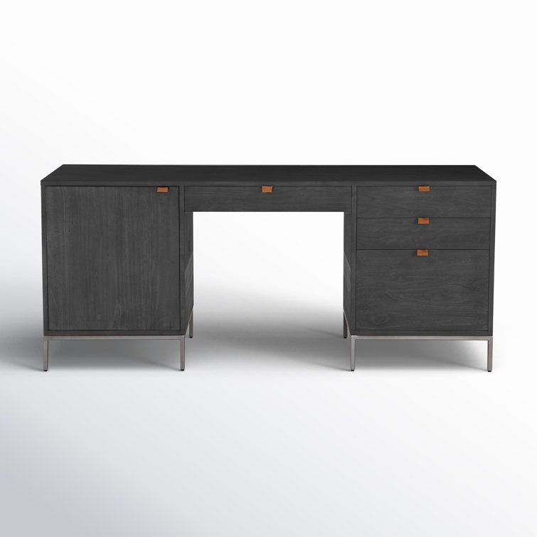Black Wash Poplar Executive Desk with Storage Drawers
