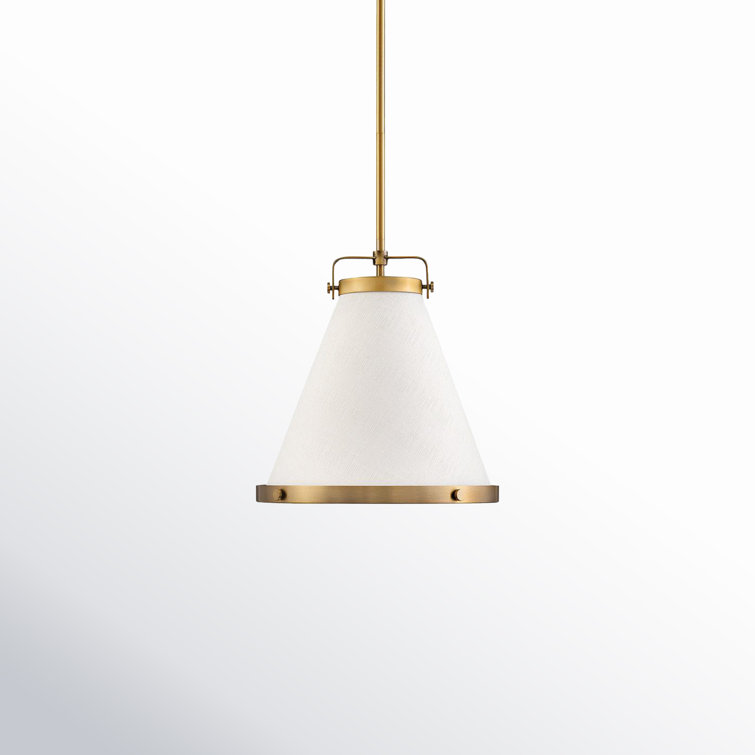 Lacquered Brass and Off-White Single Cone Pendant Light