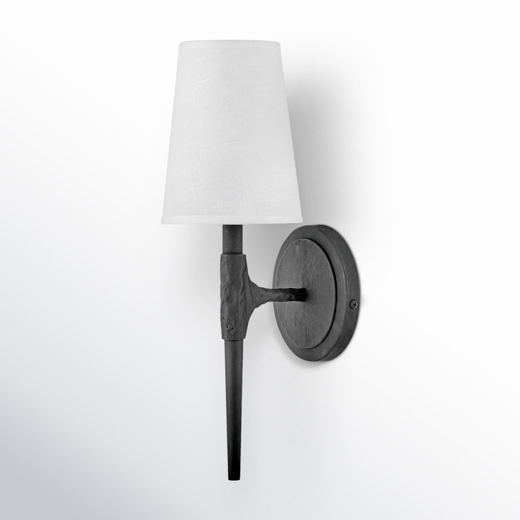Beaumont Dimmable Black Wall Sconce with Off-White Linen Shade