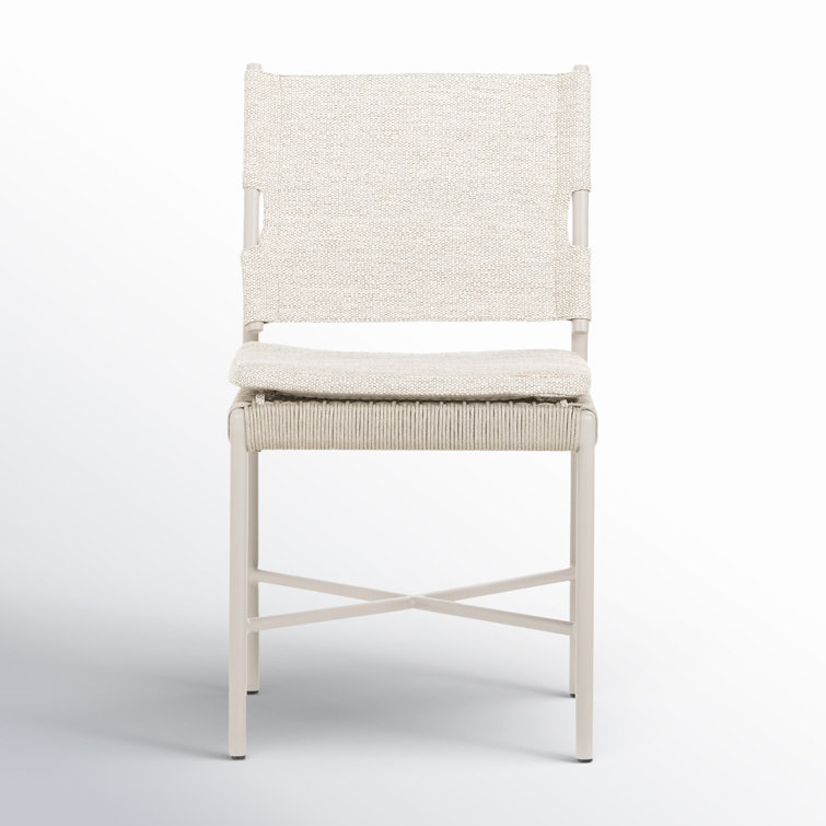 Contemporary Cream Side Chair with All-Weather Wicker Seating