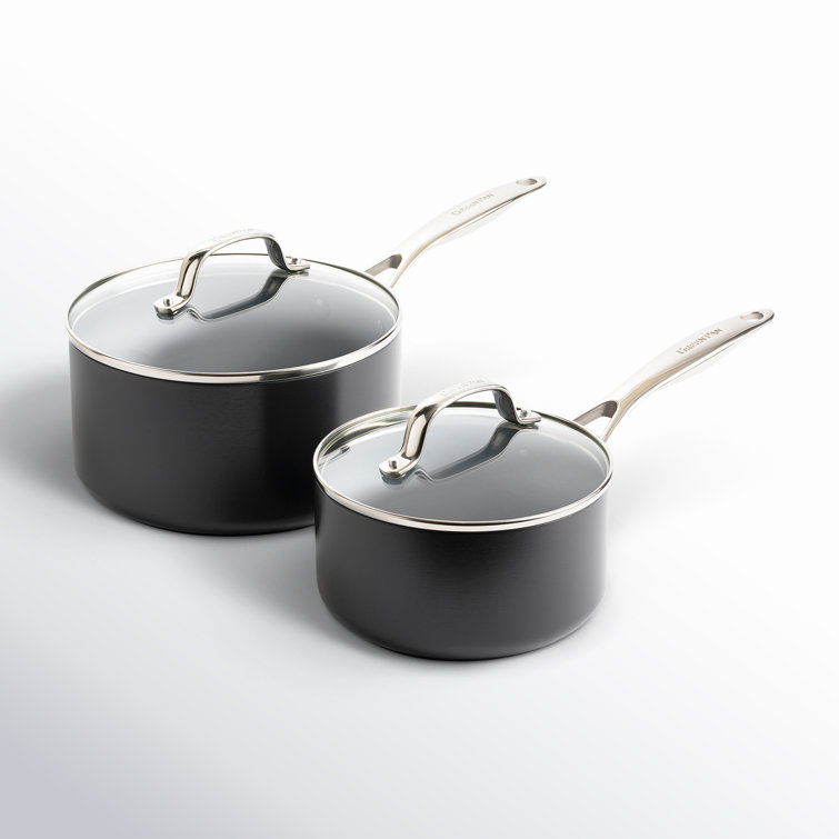 Gray Aluminum Nonstick Induction Safe Saucepan Set with Lids