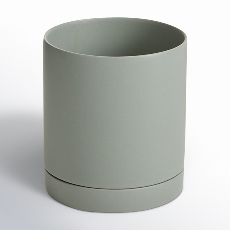 Carlotta Green Ceramic Round Pot Planter with Saucer