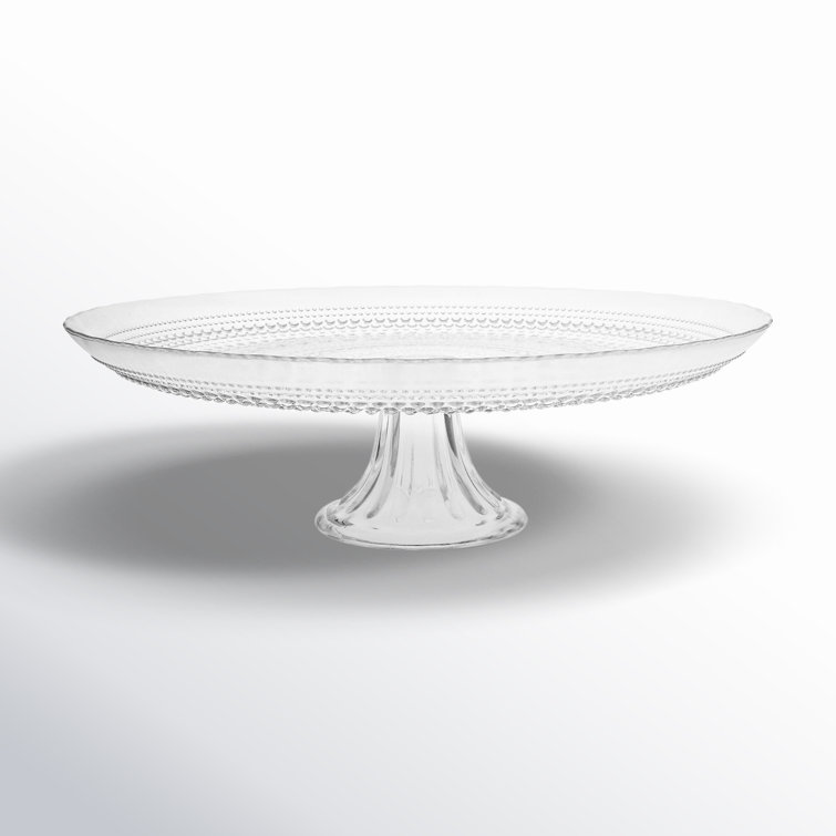 Clear Glass Pedestal Cake Stand with Beaded Detailing