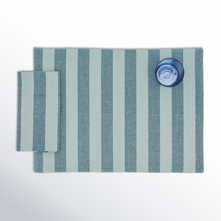Sky and Peacock Cotton Striped Rectangle Placemats Set of 4
