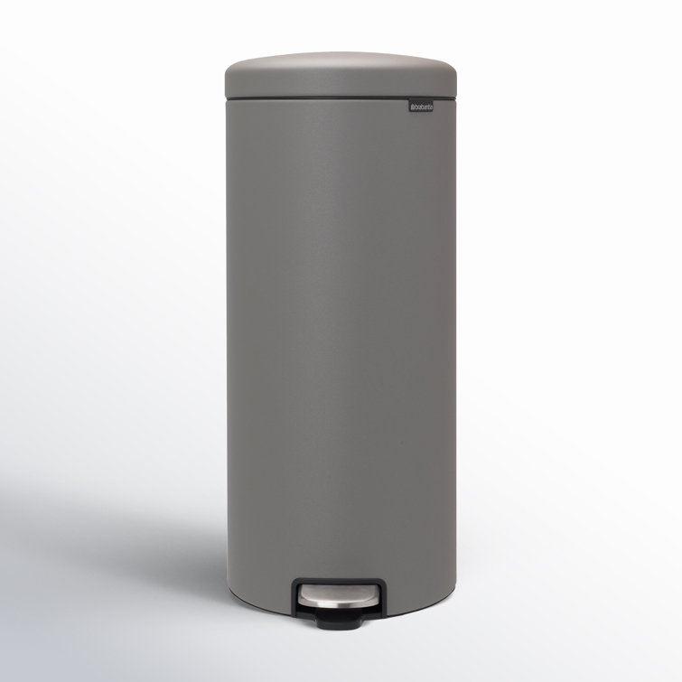 Mineral Concrete Gray Plastic Step-On Kitchen Trash Can, 8 Gallon