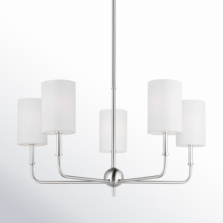 Brushed Nickel 5-Light Chandelier with White Drum Shades
