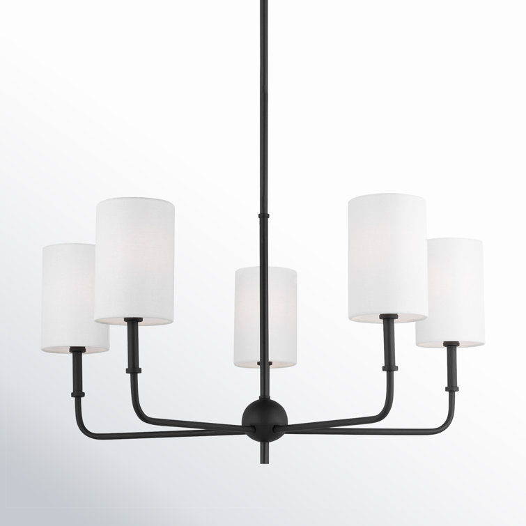 Midnight Black 5-Light Metal Chandelier with White Drum Shades