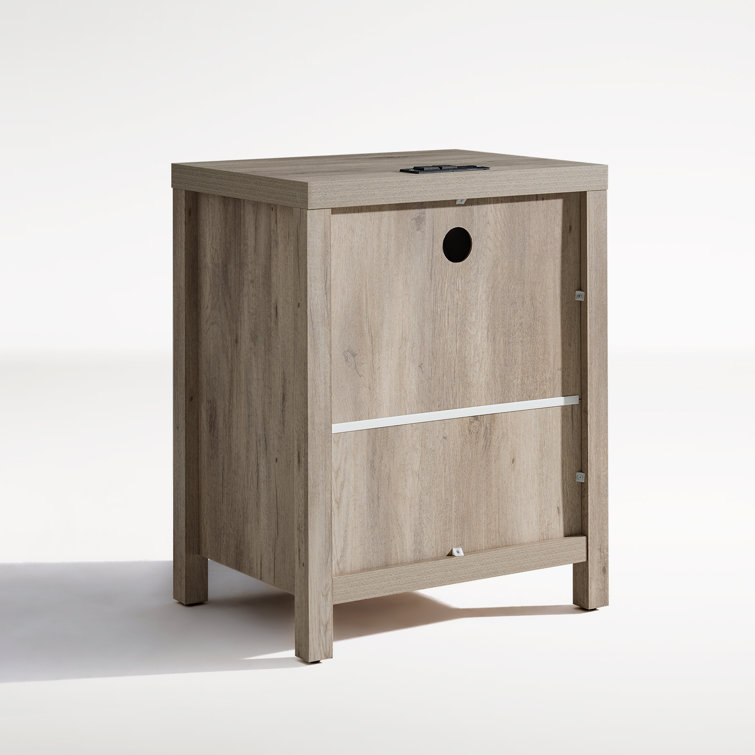 Greige Oak 2-Drawer Nightstand with Built-In Charging Station, Set of 2