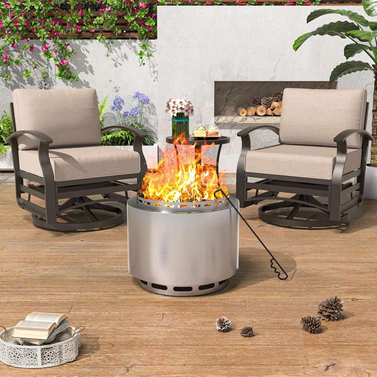 19" Stainless Steel Smokeless Fire Pit for Patio and Camping