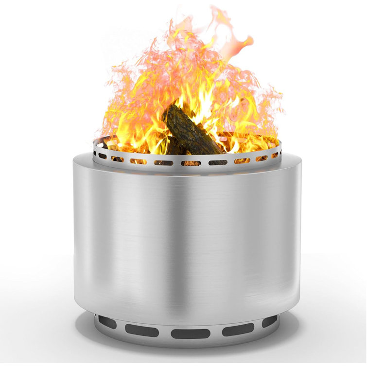 19" Stainless Steel Smokeless Fire Pit for Patio and Camping