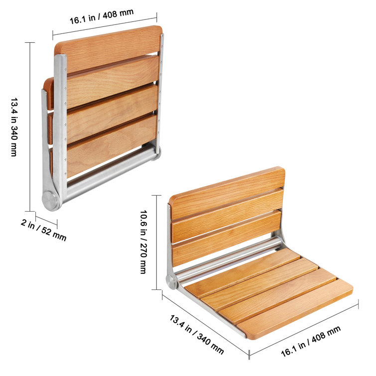 Teak and Stainless Steel Wall-Mounted Folding Shower Seat