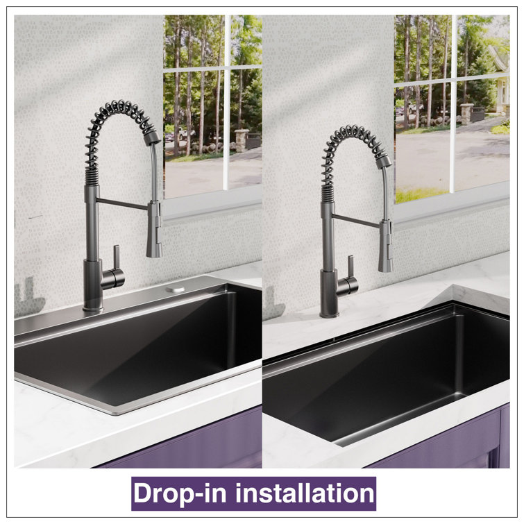 32x22 Inch Gunmetal Black Stainless Steel Single Bowl Workstation Sink
