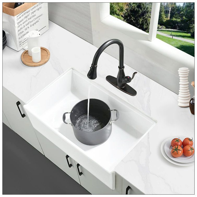 White Fireclay 30" Farmhouse Kitchen Sink with Accessories