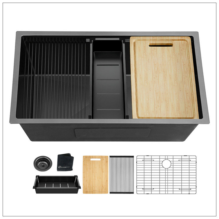 32 Inch Gunmetal Black Stainless Steel Undermount Workstation Sink