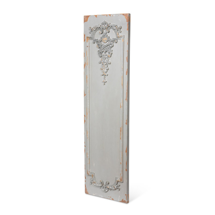 Aged Gray Ornate Scrollwork Wooden Wall Panel