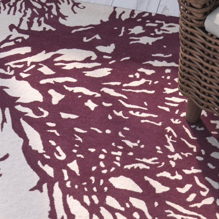 Beige and Purple Hand-Tufted Wool 6' x 9' Area Rug