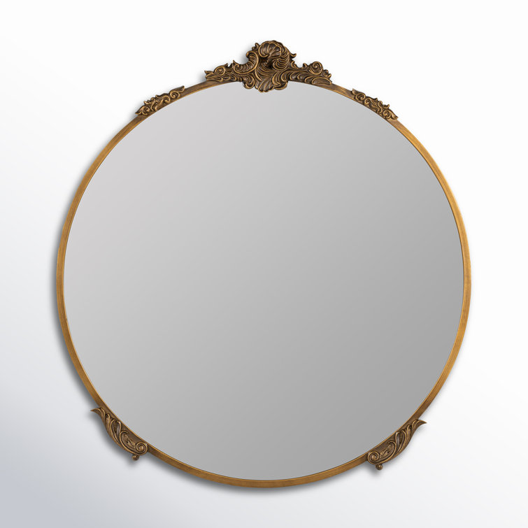 Adeline Antique Gold Round Metal Framed Accent Mirror