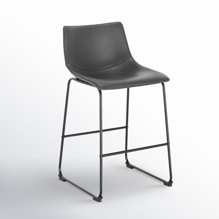 Dark Gray Faux Leather Saddle Style Counter Stool Set