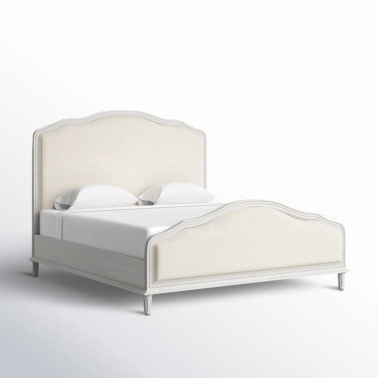 Amity Whitewash Queen Bed with Reeded Oak Frame and Linen Upholstery