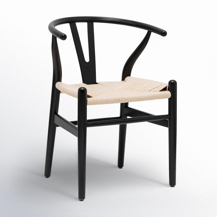 Mid-Century Modern Black Solid Wood Weave Dining Chair