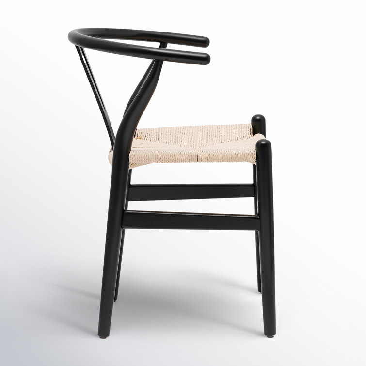 Mid-Century Modern Black Solid Wood Weave Dining Chair
