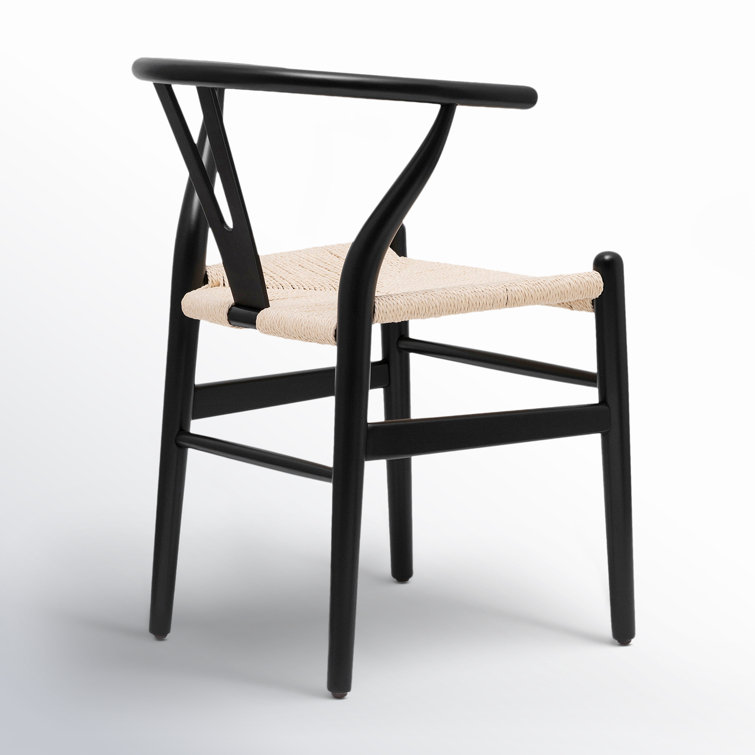 Mid-Century Modern Black Solid Wood Weave Dining Chair