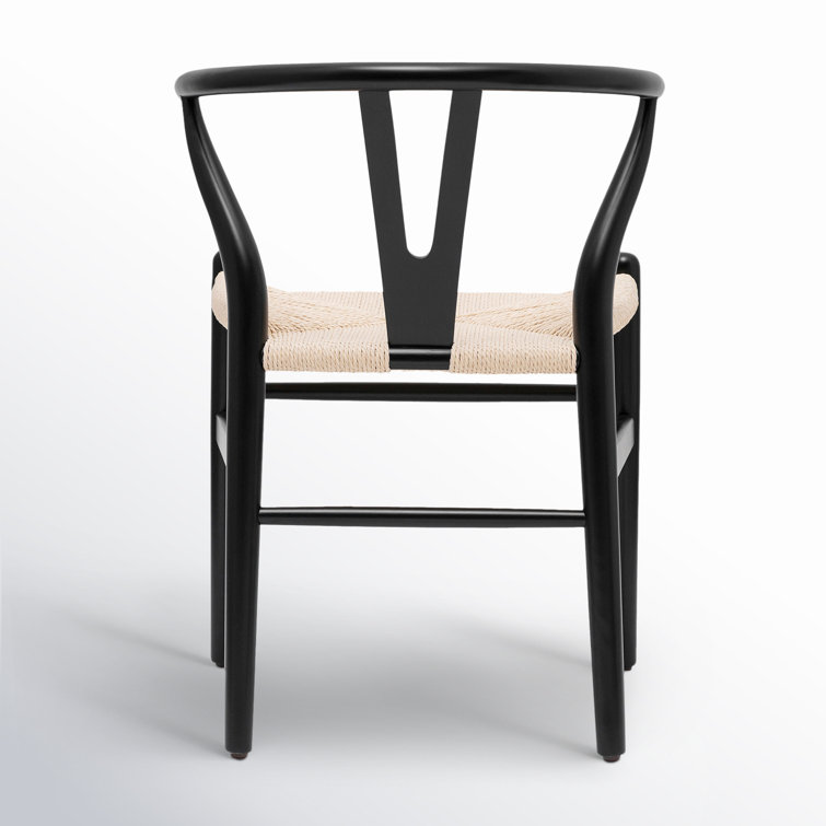 Mid-Century Modern Black Solid Wood Weave Dining Chair