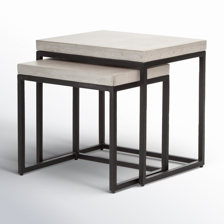 Maximus Square Concrete & Iron Nesting Side Tables Set