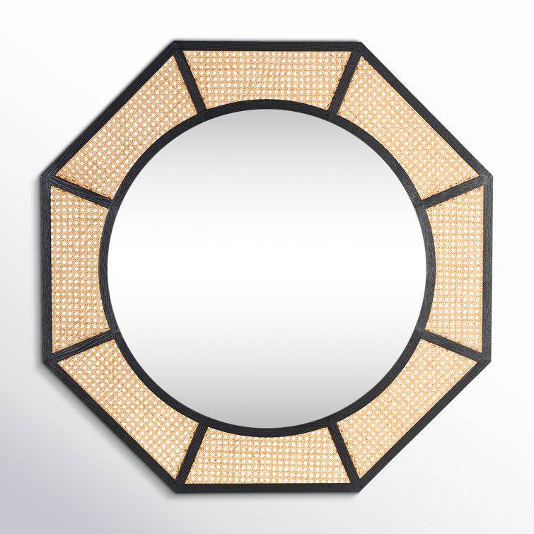 Nicki Octagonal Black and Natural Cane Round Wall Mirror