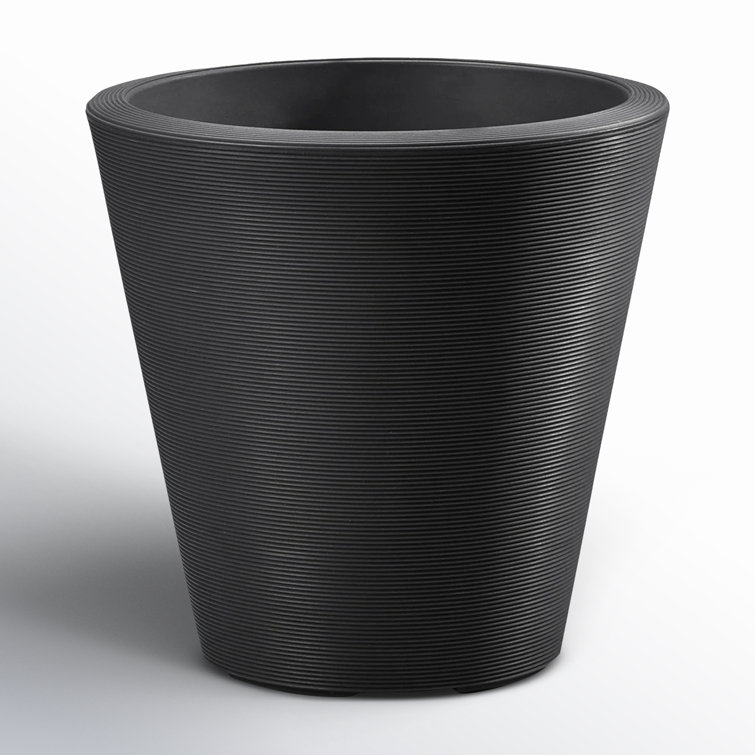 Caviar Black Modern Round Shatterproof Planter, 16"