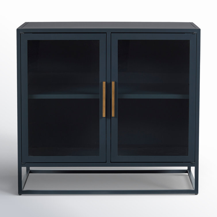 Santorini Deep Blue Metal Kitchen Cabinet with Glass Doors