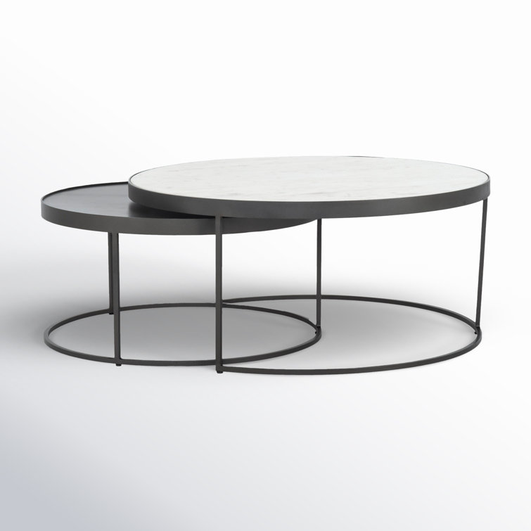 Gray and White Marble Round Metal Nesting Coffee Table