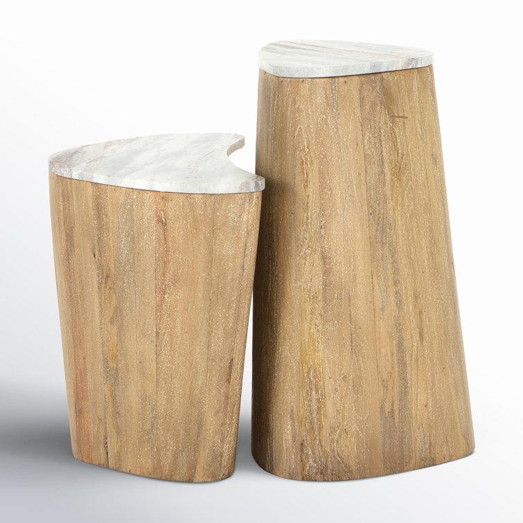 Taupe Mango Wood and Marble Nesting End Tables