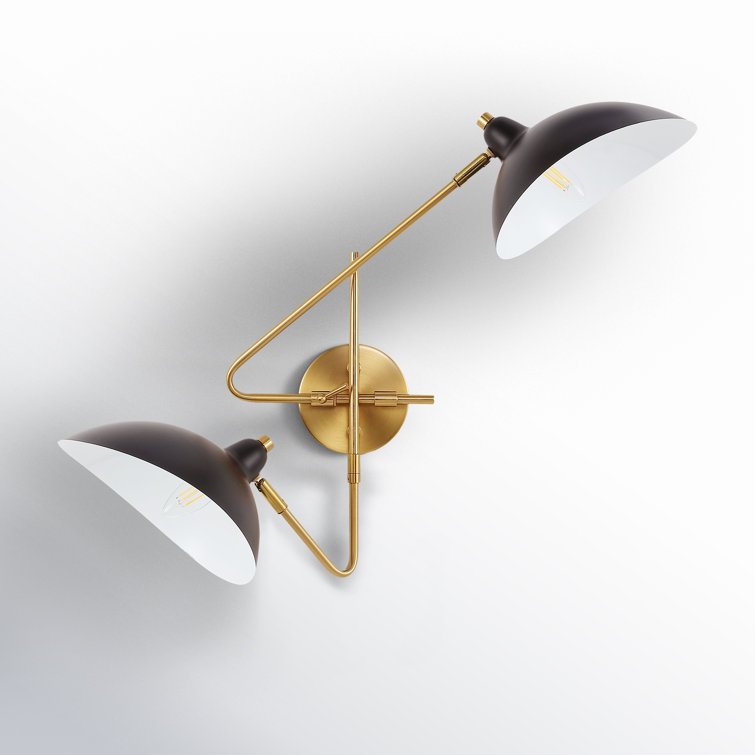 Aspera Mid-Century Black Iron Dual-Arm Plug-In Wall Sconce