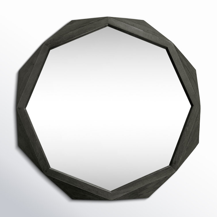 Black Octagonal Solid Wood Bathroom Vanity Mirror