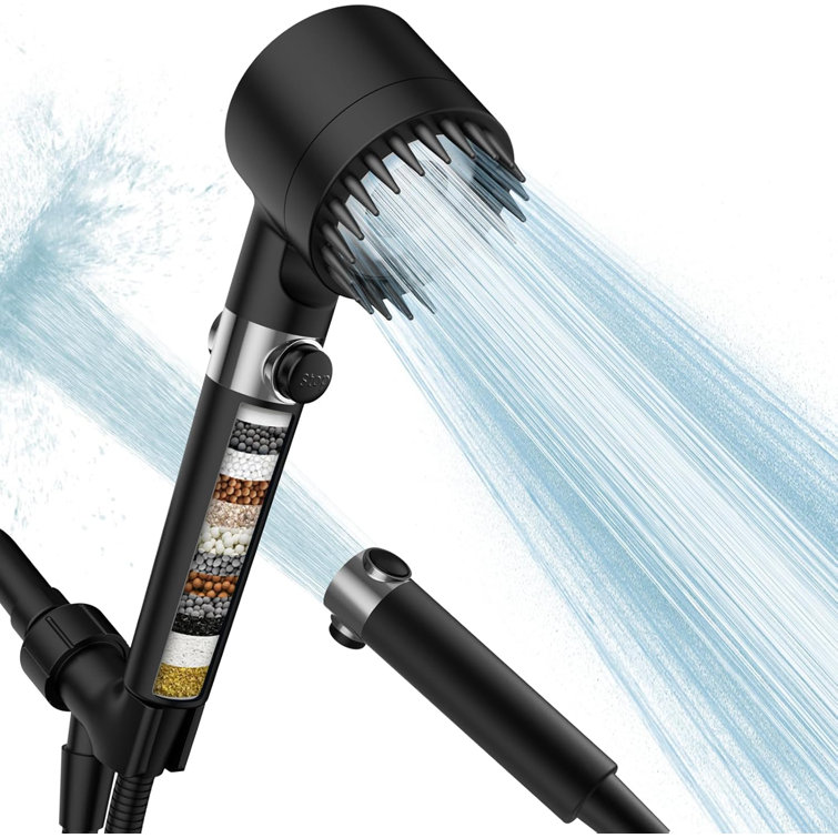 Black Handheld Filtered Shower Head with High Pressure and Multiple Spray Modes