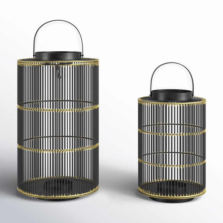 Black and Gold Metal Hanging Candle Lantern Set