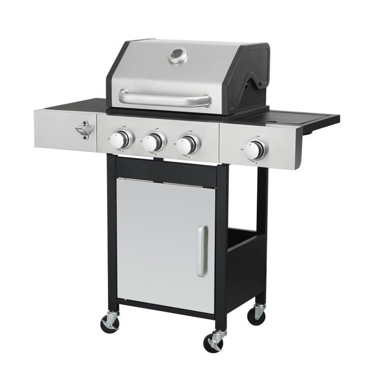 Stainless Steel 3-Burner Propane Gas Grill with Side Burner