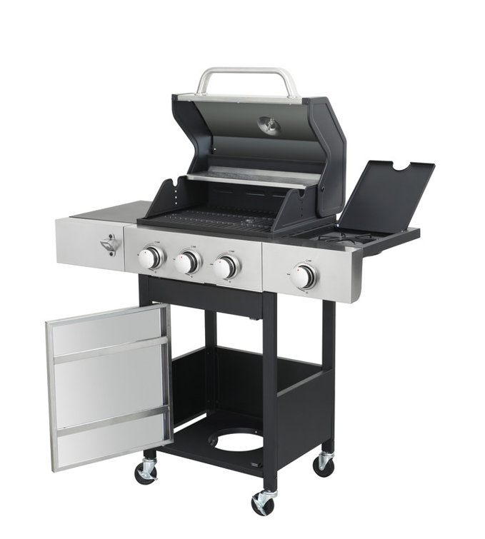 Stainless Steel 3-Burner Propane Gas Grill with Side Burner