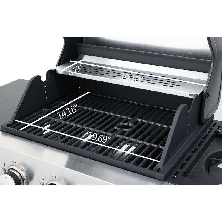 Stainless Steel 3-Burner Propane Gas Grill with Side Burner
