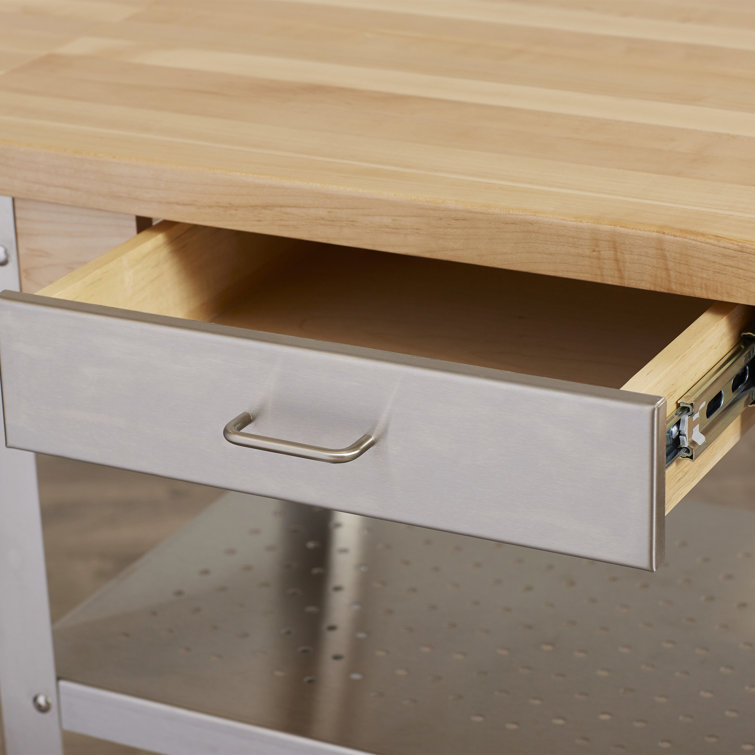 Elegante Maple & Stainless Steel Drop-Leaf Kitchen Cart with Wine Storage
