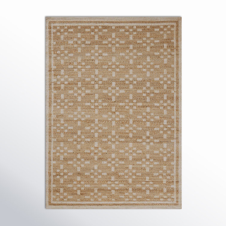 Natural and Ivory Geometric Flat Woven Handmade Rug