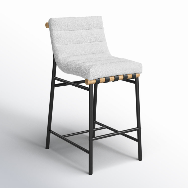 Cream Boucle Fabric and Metal Counter Stool