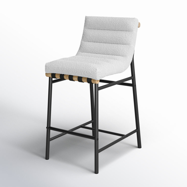 Cream Boucle Fabric and Metal Counter Stool